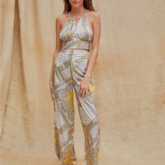 Cider Boho Paisley Backless Tank Top halter and pants set high waisted wide leg - Picture 1 of 14